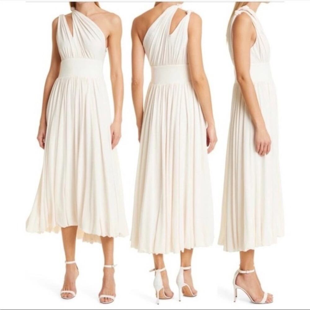 La Ligne One Shoulder Midi‎ Dress White Size Small Helena Grecian Goddess